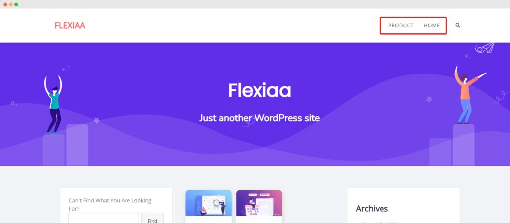 Flexia theme menu settings